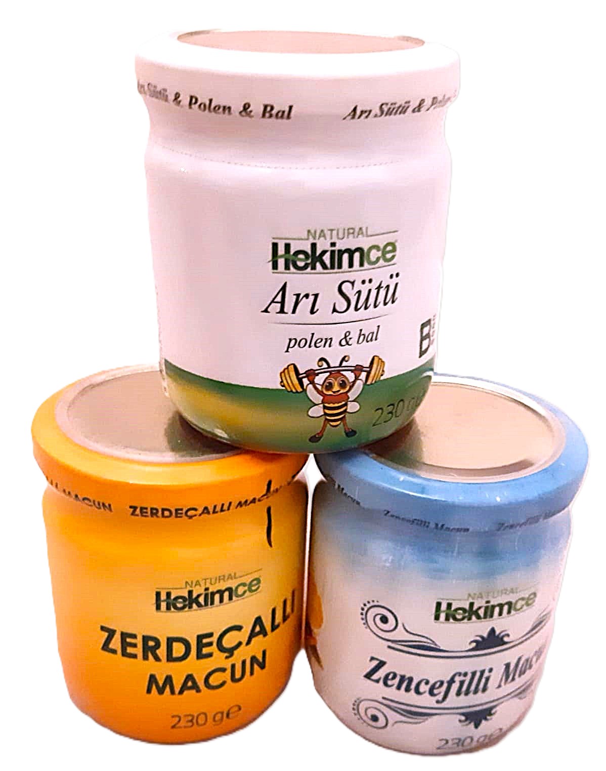 2 NATURAL HEKİMCE Üçü Birarada Zencefilli+Zerdeçallı Macun+Arı Sütü 3x230 gr - Görsel 1