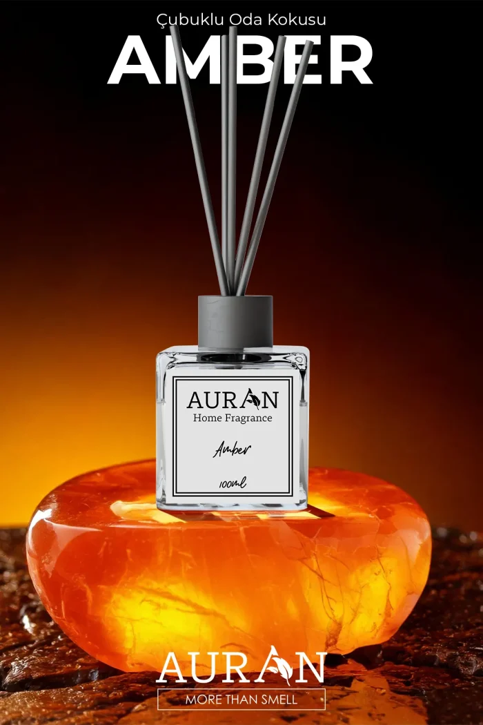 AÇBK6 AURAN Amber Çubuklu Oda Kokusu Bambu Kokusu Kare Şişe Amber 100 ml - Görsel 2