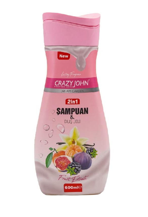 0103333_crazy-john-sampuan-dus-jeli-meyve-ozlu-600-ml CRAZY JOHN 2 si 1 arada (Şampuan+Duş Jeli) Meyve Özlü 600 ml - Görsel 1