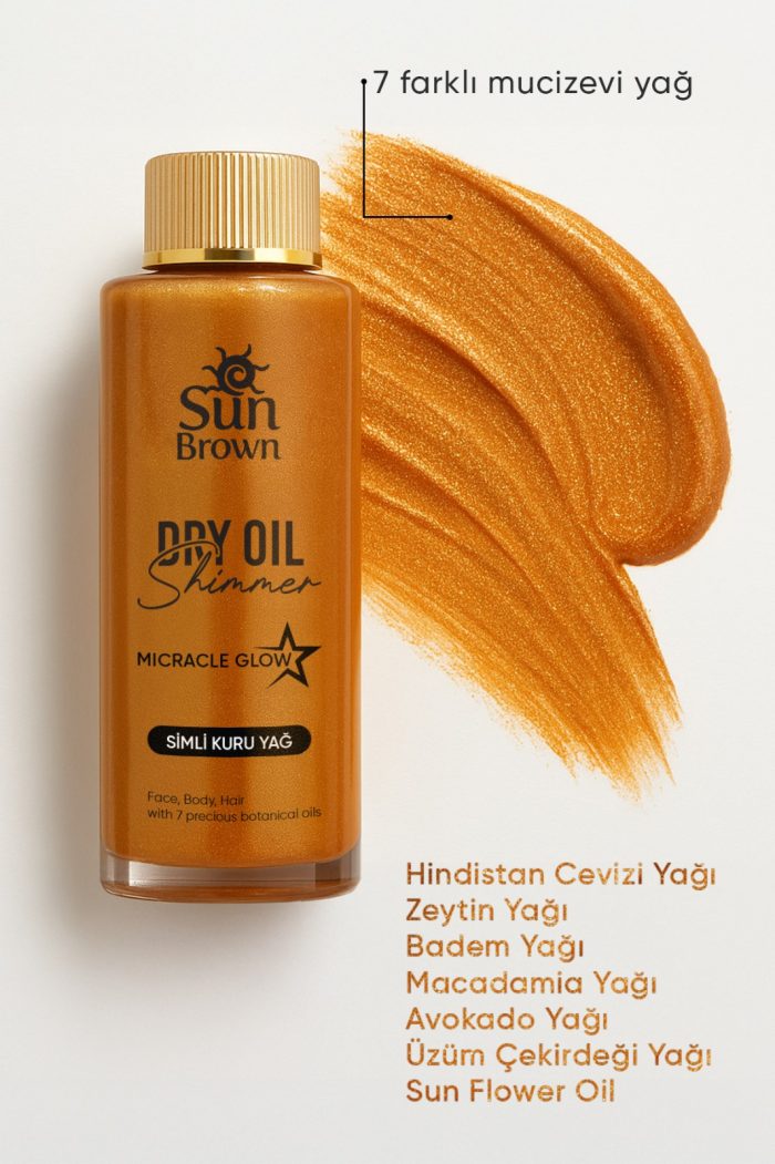 WhatsApp Görsel 2025-07-07 saat 15.19.58_cac5063f SUN BROWN Parıltılı Işıltılı Saç Ve Vücut Yağı Shimmer Dry Oil Mucize Parıltı 100 ml - Görsel 1
