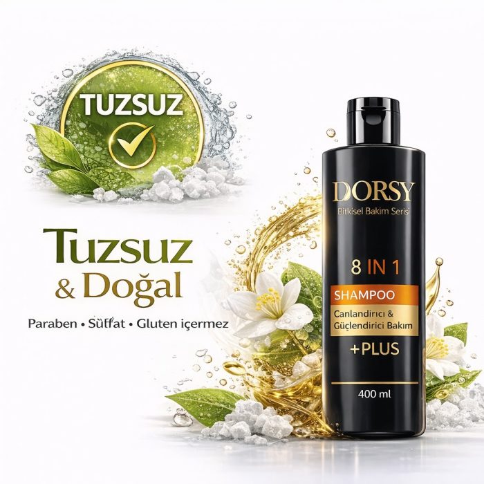 DORSY Canlı Saçlar ve Sağlıklı Saç Derisi için Yasemin Kokulu Tuzsuz Doğal  8 İN 1 Şampuan 400 ml - Görsel 5