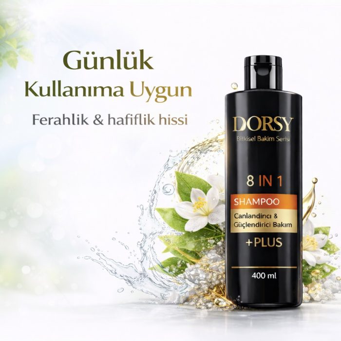 DORSY Canlı Saçlar ve Sağlıklı Saç Derisi için Yasemin Kokulu Tuzsuz Doğal  8 İN 1 Şampuan 400 ml - Görsel 4