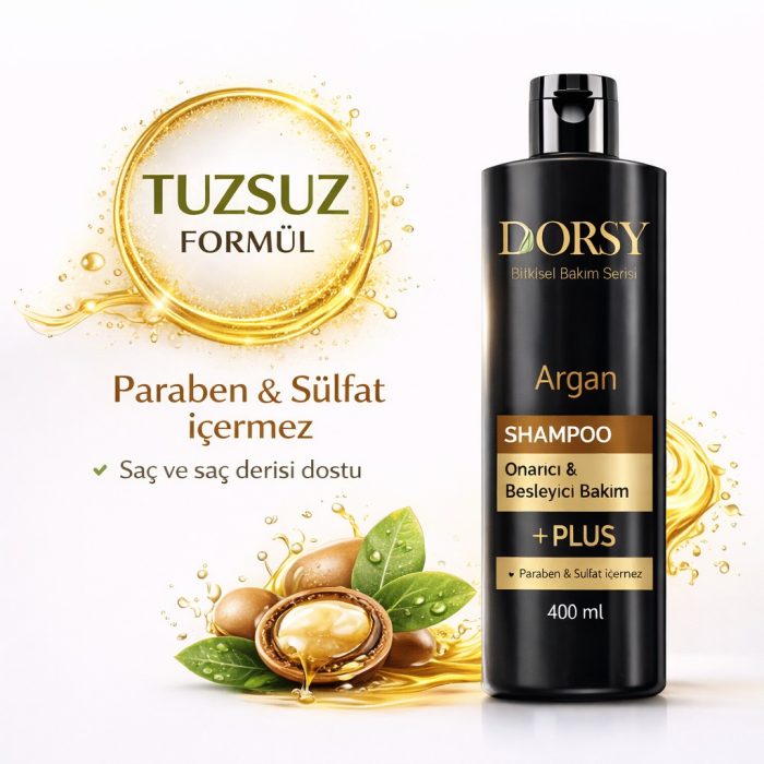 DORSY Dökülme-Kepek Karşıtı ve Onarıcı-Besleyici Mango Kokulu Tuzsuz Doğal Argan Yağlı Şampuan 400 ml - Görsel 3