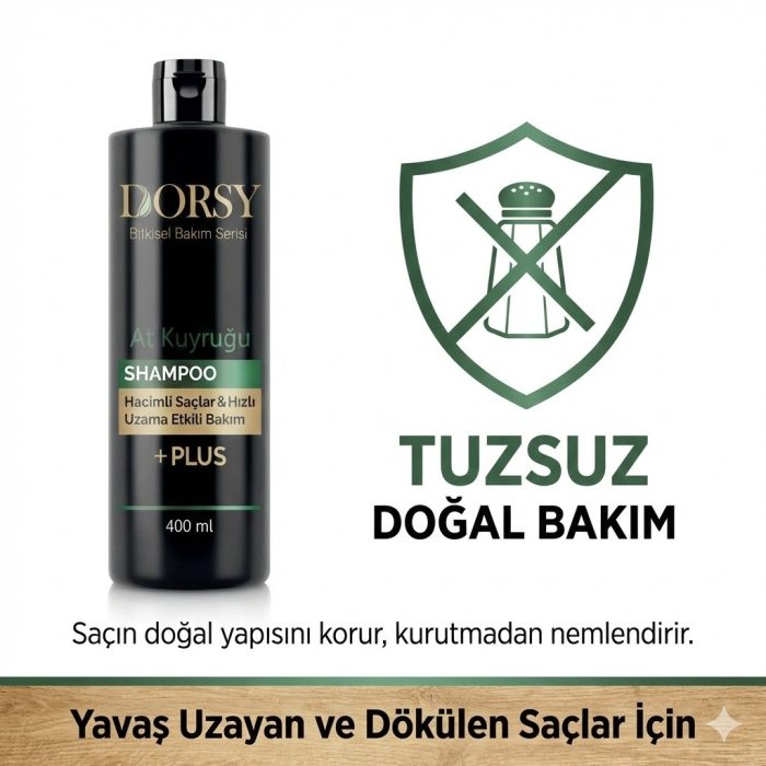 DORSY Hızlı Uzama ve Hacim etkili Sedir Ağacı Kokulu Tuzsuz Doğal At Kuyruğu Özlü Şampuan 400 ml - Görsel 6
