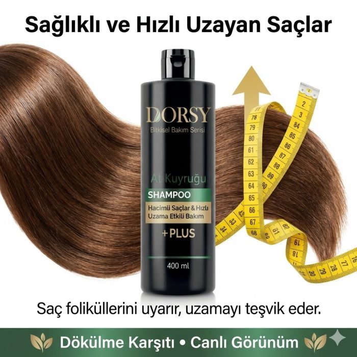 DORSY Hızlı Uzama ve Hacim etkili Sedir Ağacı Kokulu Tuzsuz Doğal At Kuyruğu Özlü Şampuan 400 ml - Görsel 5