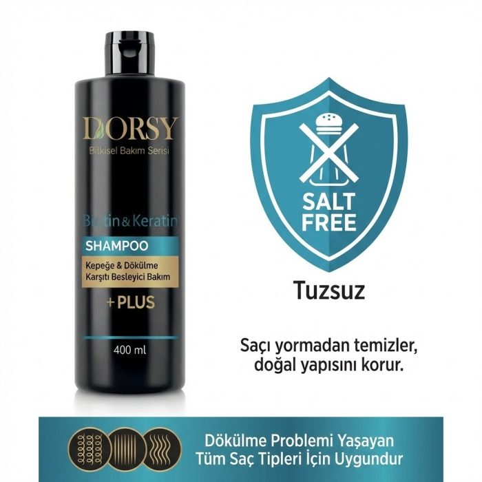 DORSY Dökülme-Kepek Karşıtı Besleyici Okyanus Kokulu Tuzsuz Doğal Biaotin-Keratin Şampuan 400 ml - Görsel 4