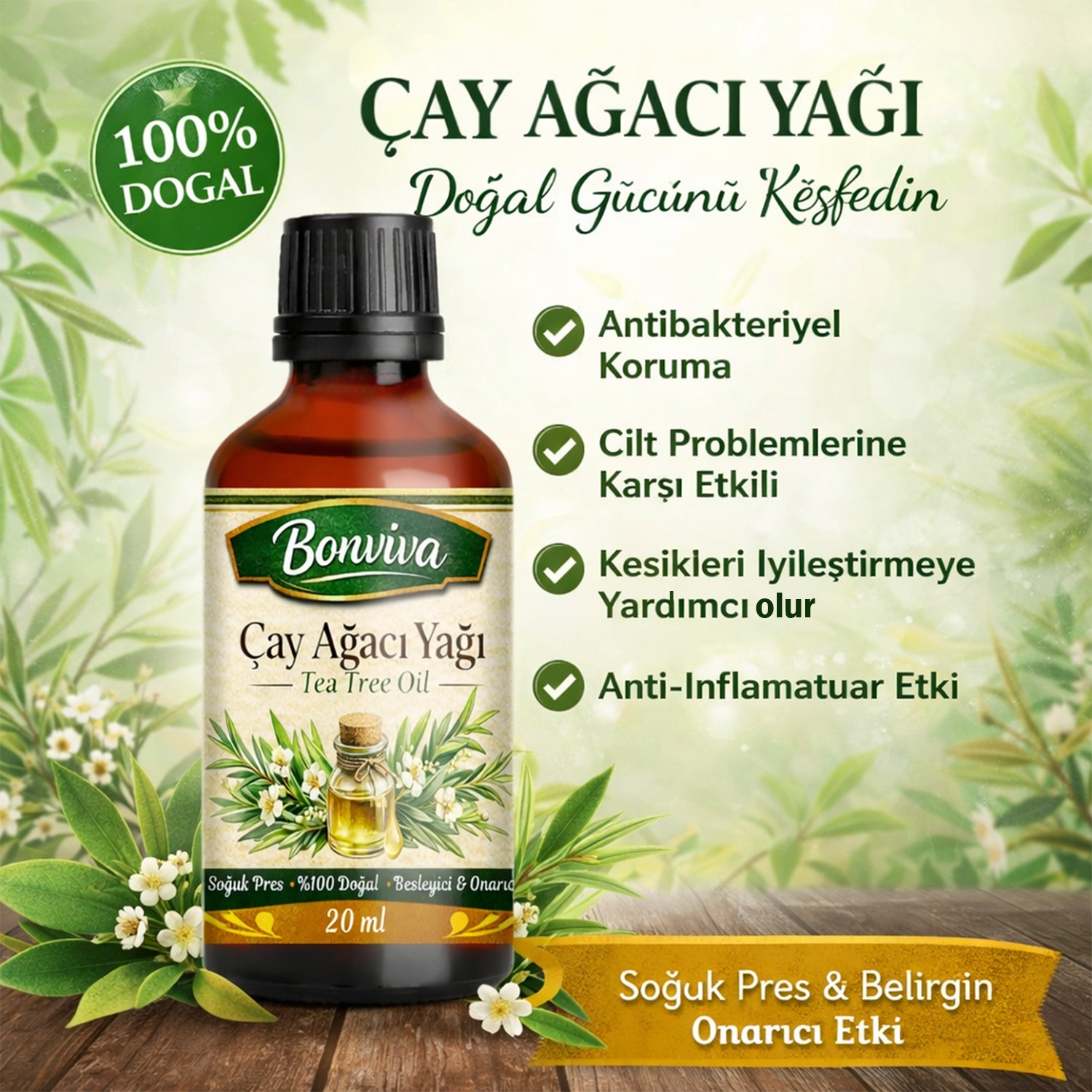 çayağacı20 ml BONVİVA Saf Çay Ağacı Yağı 20 ml - Görsel 1