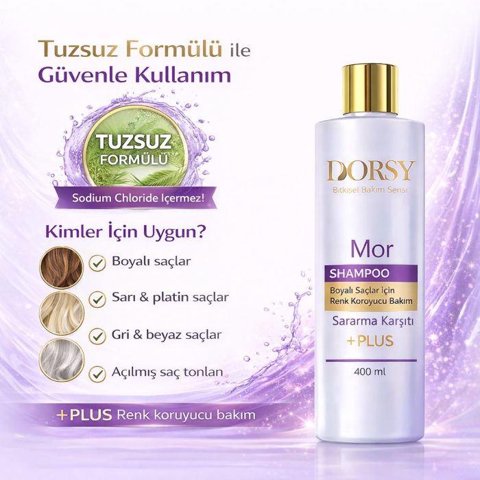 DORSY Sararma ve Kızıllık Karşıtı Boyalı Saçlar İçin Leylak Kokulu Tuzsuz Doğal Mor Şampuan 400 ml - Görsel 8