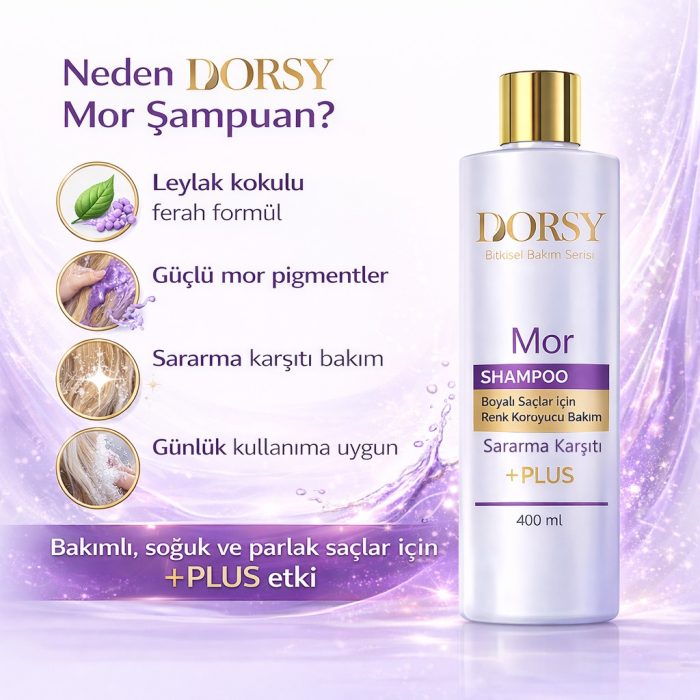 DORSY Sararma ve Kızıllık Karşıtı Boyalı Saçlar İçin Leylak Kokulu Tuzsuz Doğal Mor Şampuan 400 ml - Görsel 7