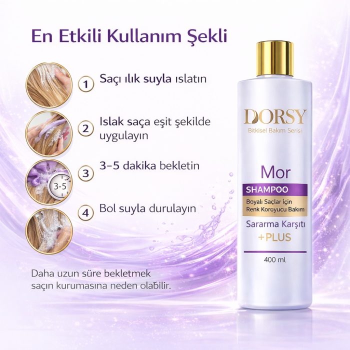 DORSY Sararma ve Kızıllık Karşıtı Boyalı Saçlar İçin Leylak Kokulu Tuzsuz Doğal Mor Şampuan 400 ml - Görsel 6