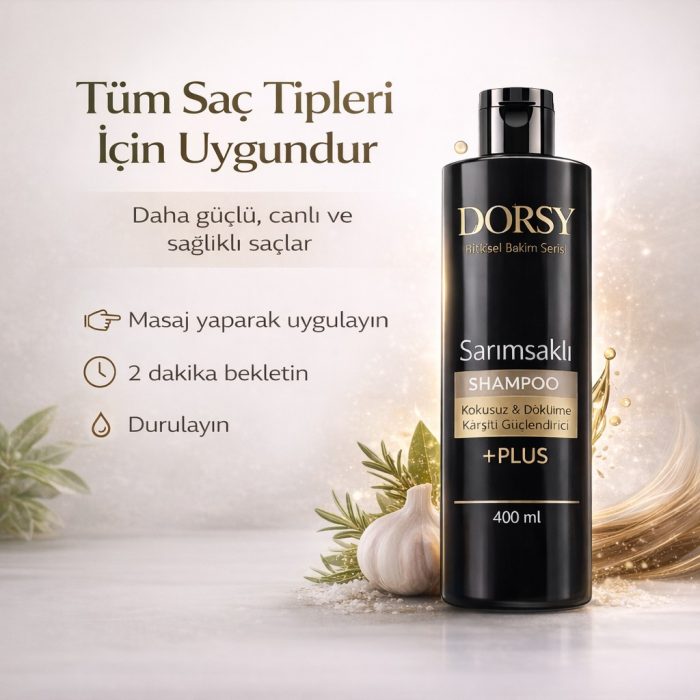 DORSY Dökülme Karşıtı ve Güçlendirici Bebek Pudrası Kokulu Tuzsuz Doğal Sarımsaklı Şampuan 400 ml - Görsel 3