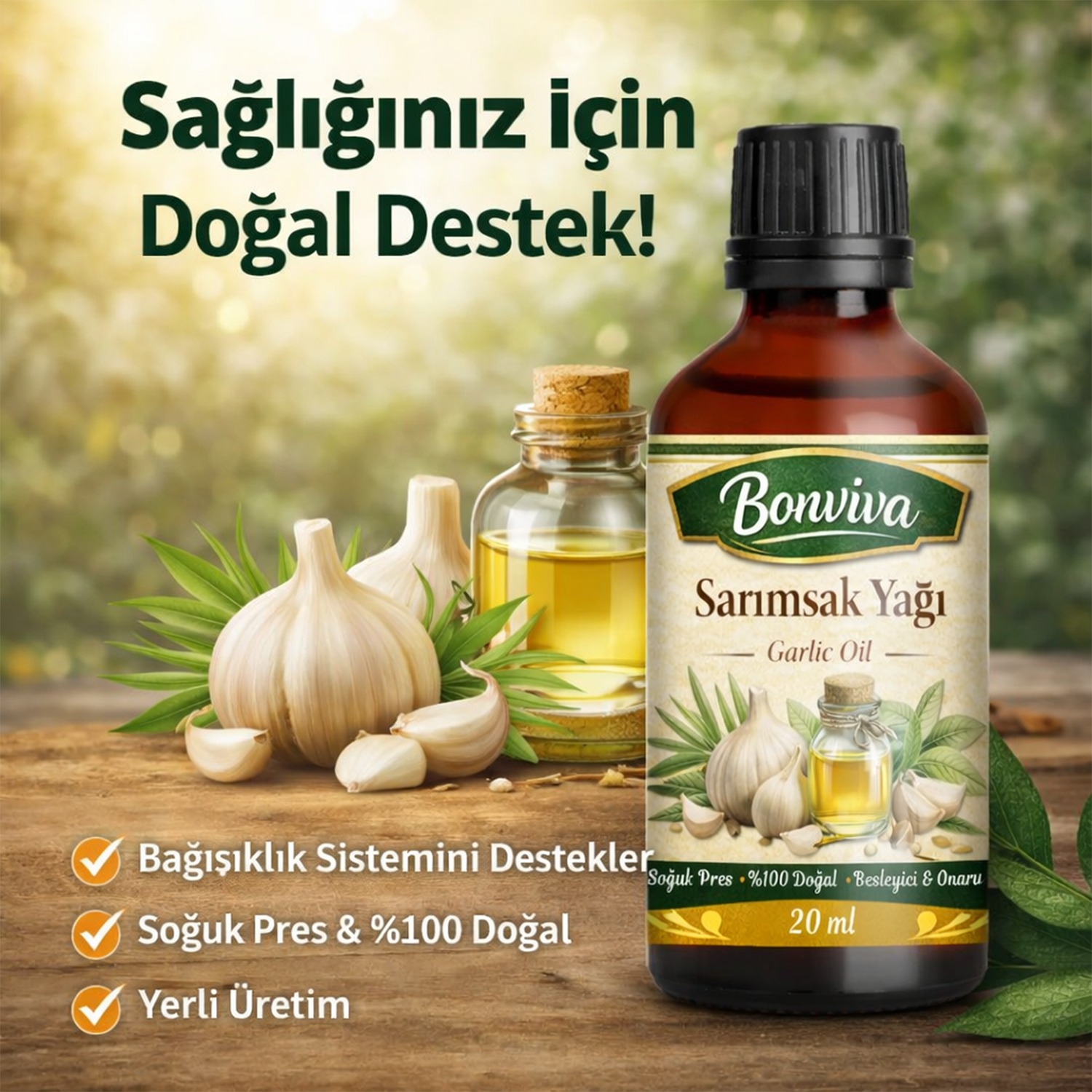 sarımmssak BONVİVA Damıtılarak Elde Edilmiş Saf Sarımsak Yağı 20 ml - Görsel 1