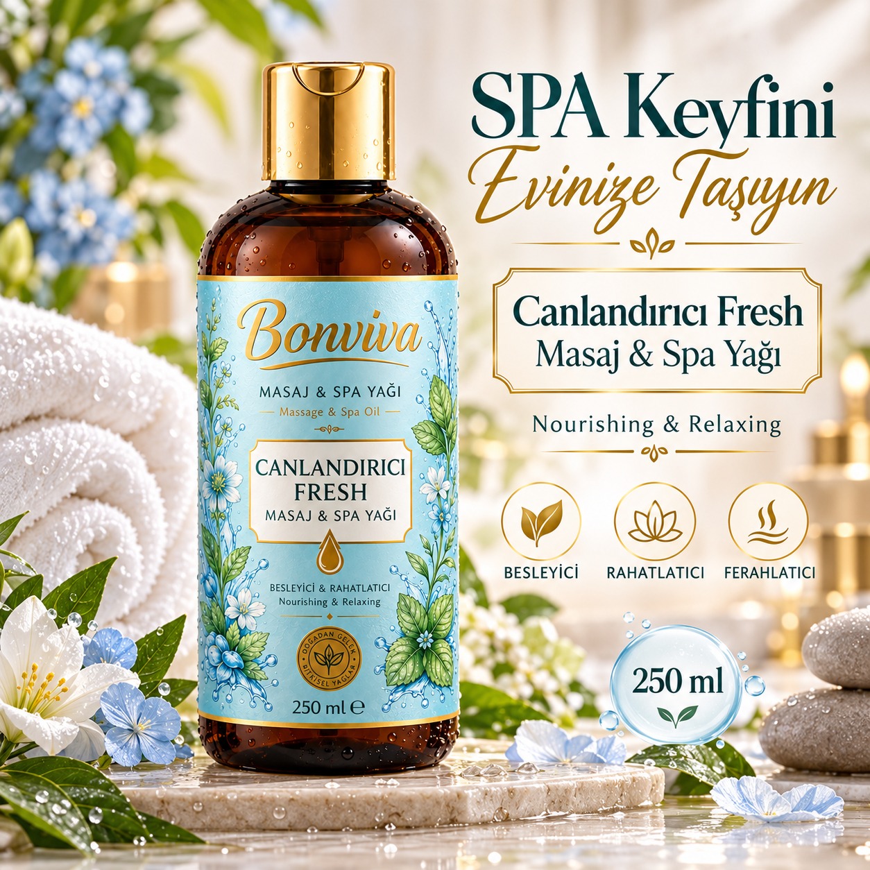 CAN BONVİVA Canlandırıcı Fresh Spa Masaj Yağı 250 ml - Görsel 1