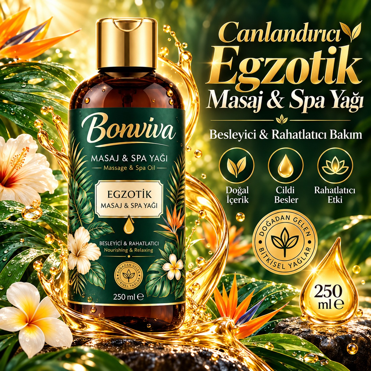 EG1 BONVİVA Egzotik Amber Spa Masaj Yağı 250 ml - Görsel 1