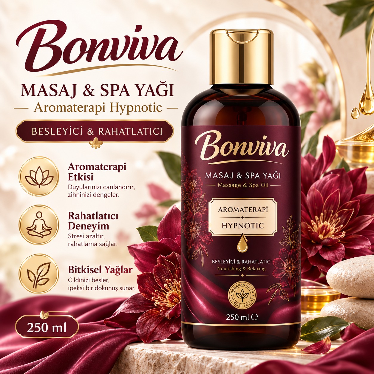 HH3 BONVİVA Aromaterapi Hypnotıc Spa ve Masaj Yağı 250 ml - Görsel 1