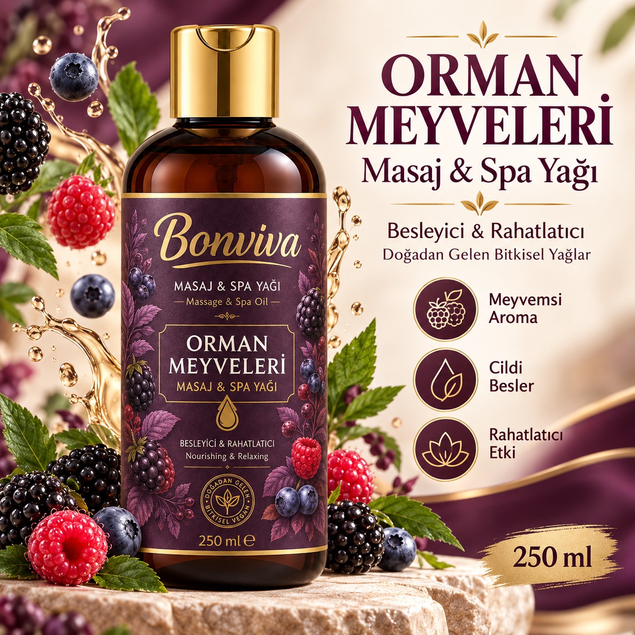 OR BONVİVA Orman Meyveleri Spa ve Masaj Yağı 250 ml - Görsel 1