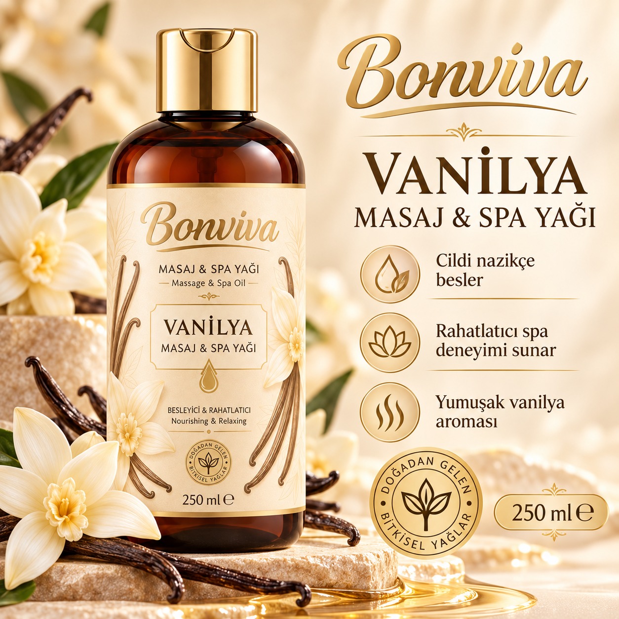 VA2 BONVİVA Vanilya Kokulu Spa ve Masaj Yağı 250 ml - Görsel 1