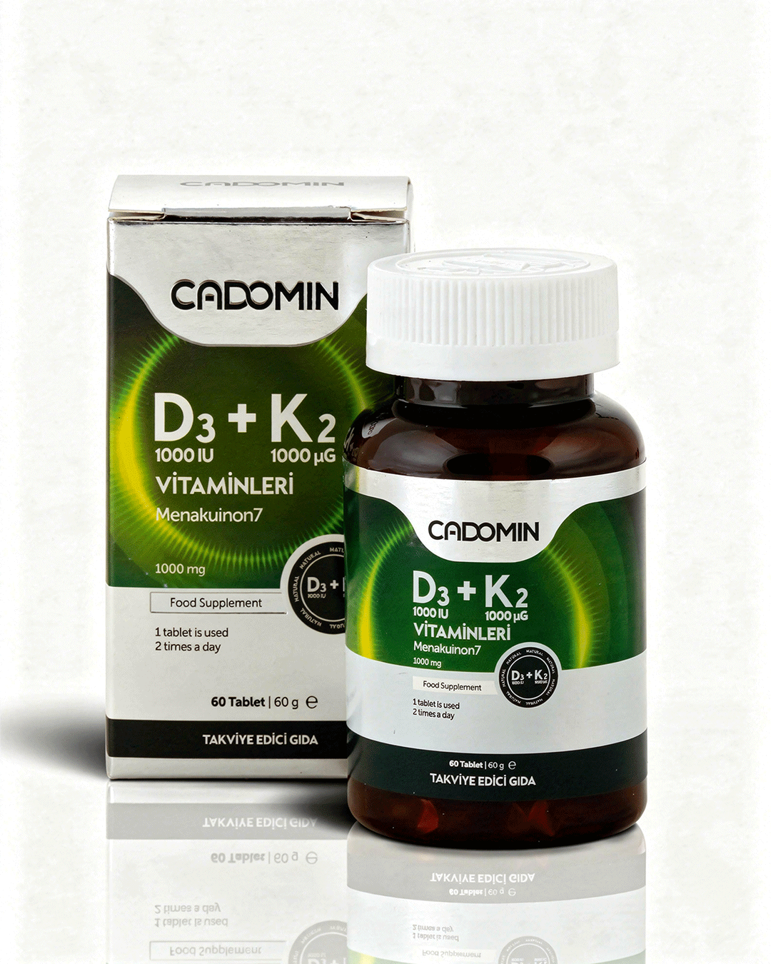 cadod3k2 CADOMİN D3K2 Vitamin 1000 mg 60 Tablet - Görsel 1