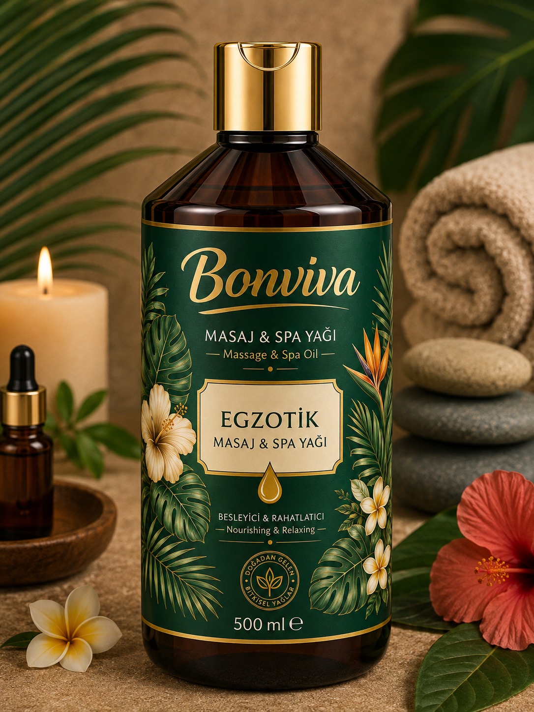 masaj yağı egzotik 500 BONVİVA Egzotik Aromaterapi Masaj ve Spa Yağı 500 ml - Görsel 1