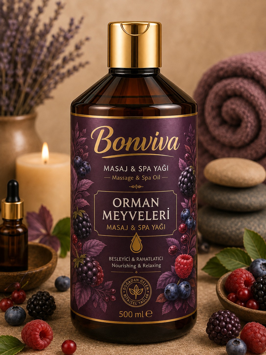 masaj yağı orman meyv BONVİVA Orman Meyveleri Özlü Aromaterapi Masaj ve Spa Yağı 500 ml - Görsel 1