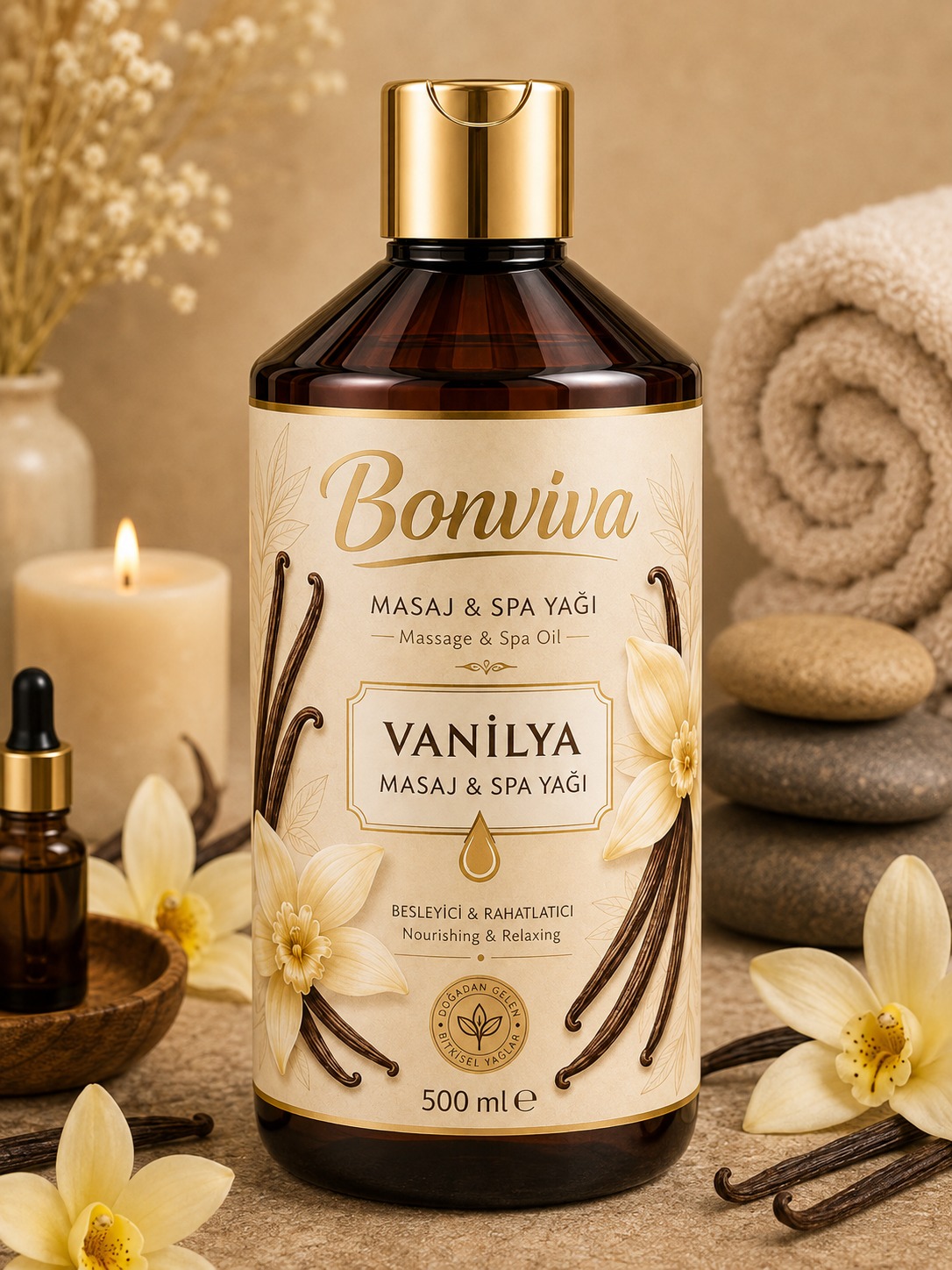 masaj yağı vanilya 500 BONVİVA Vanilya Aromaterapi Masaj ve Spa Yağı 500 ml - Görsel 1