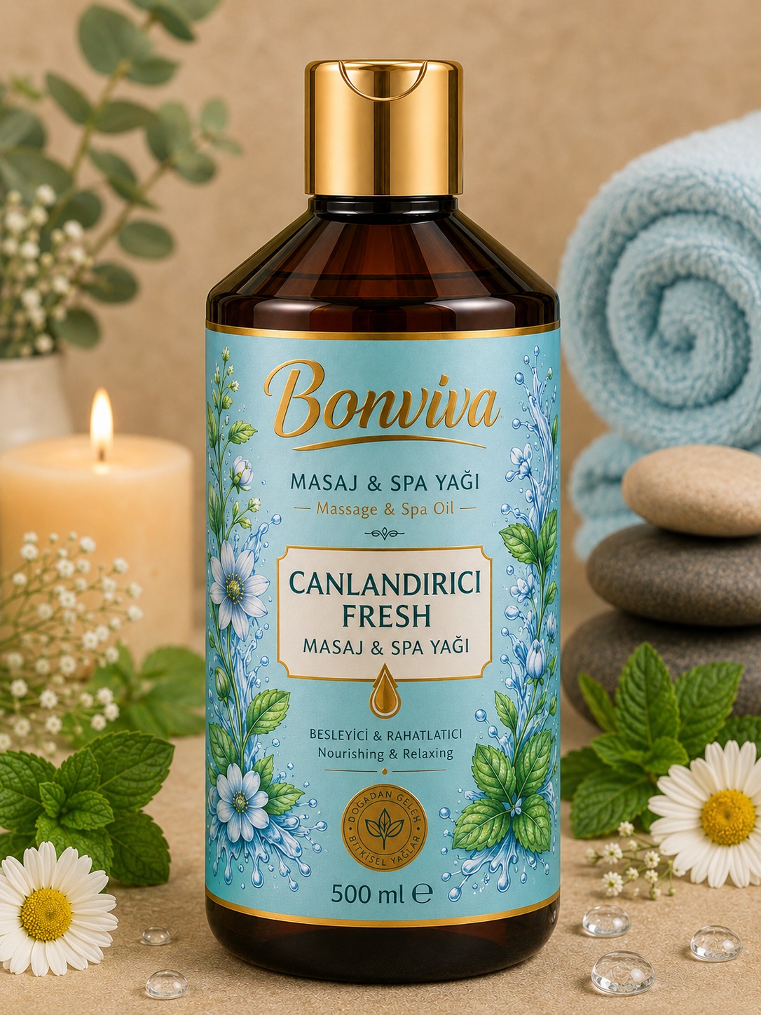 spafresh500 BONVİVA Canlandırıcı Fresh Aromaterapi Masaj ve Spa Yağı 500 ml - Görsel 1